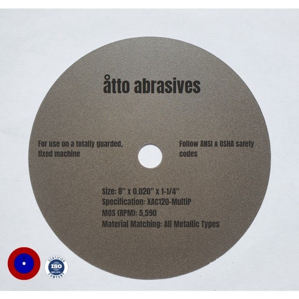Atto Abrasives Ultra-Thin Sectioning Wheels 8"x0.020"x1-1/4" Multi-purpose 1W200-050-SG